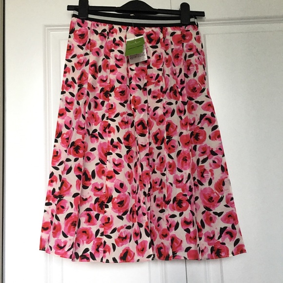 Kate Spade Rose Floral 100% Silk Pleated Skirt - Picture 10 of 11